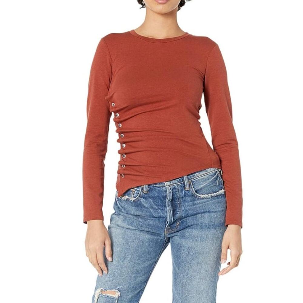 All Saints Arabian Spice Orange Hattie Side Snap Asymmetrical Top